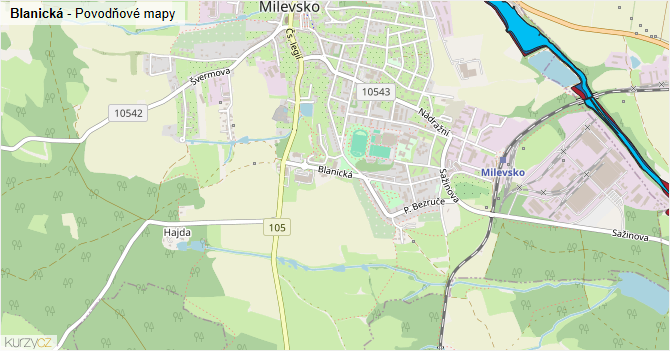 Blanická - záplavové mapy stoleté vody