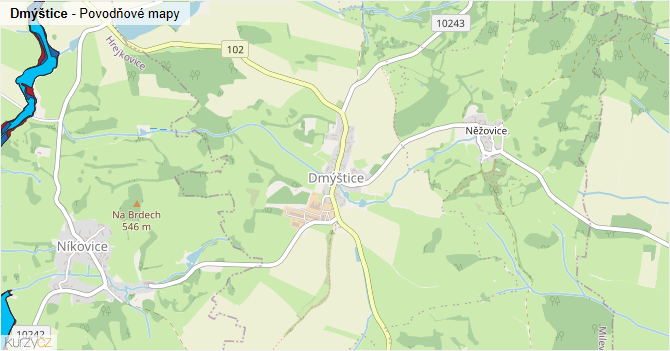 Dmýštice - záplavové mapy stoleté vody