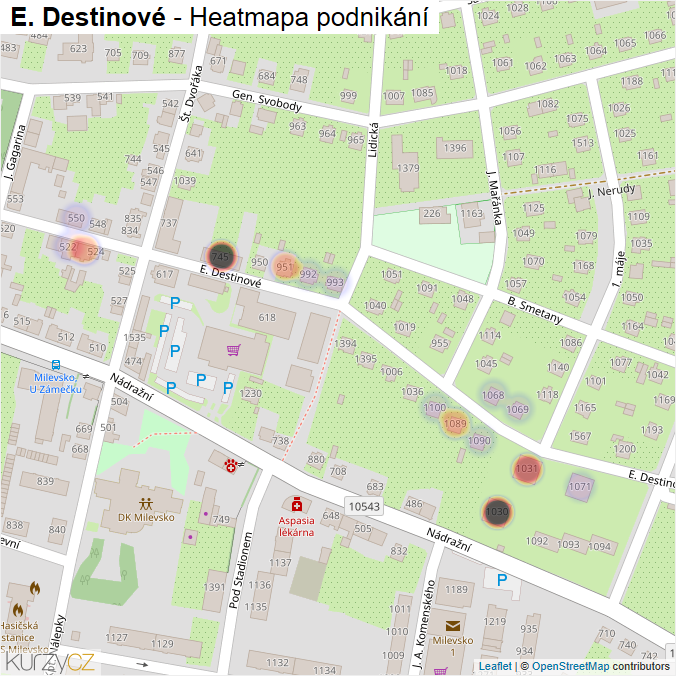 Mapa E. Destinové - Firmy v ulici.