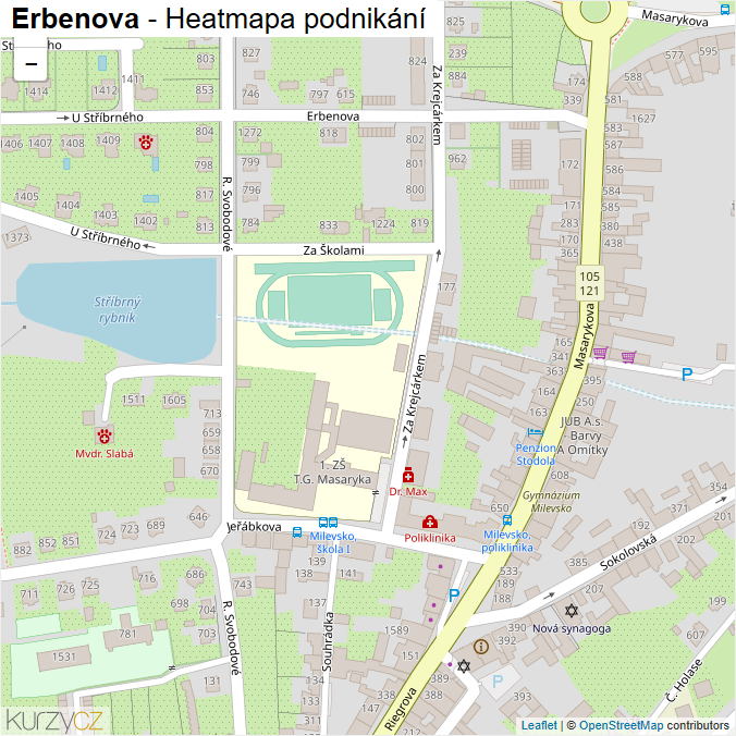 Mapa Erbenova - Firmy v ulici.
