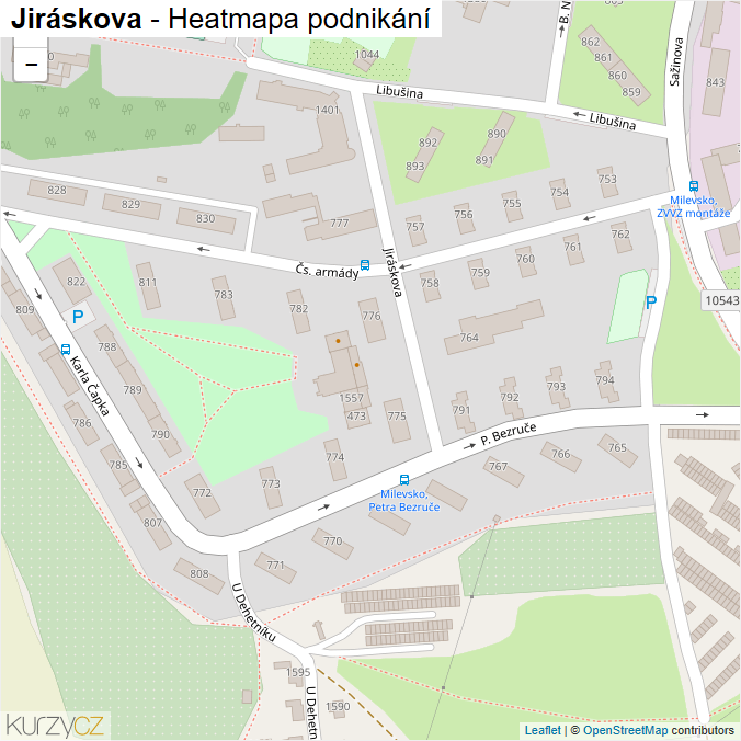 Mapa Jiráskova - Firmy v ulici.
