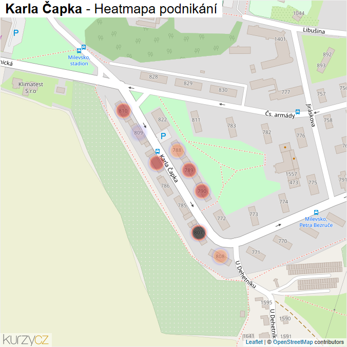 Mapa Karla Čapka - Firmy v ulici.
