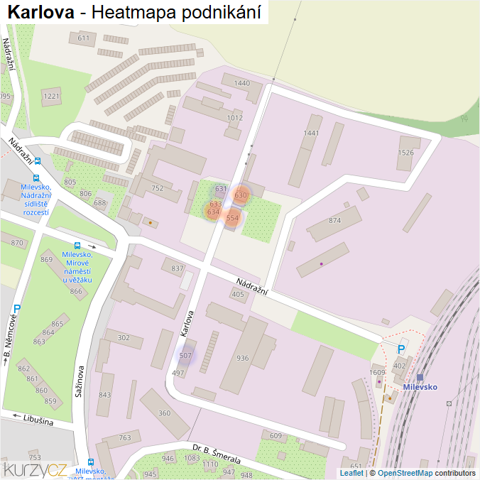 Mapa Karlova - Firmy v ulici.