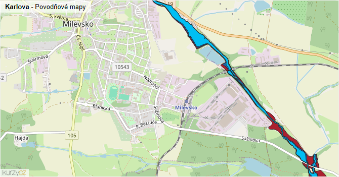 Karlova - záplavové mapy stoleté vody