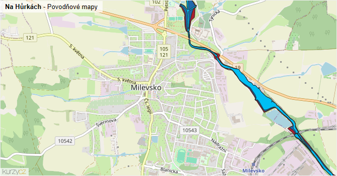 Na Hůrkách - záplavové mapy stoleté vody