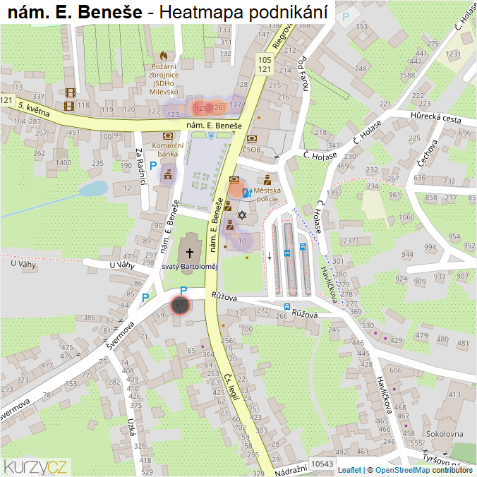 Mapa nám. E. Beneše - Firmy v ulici.