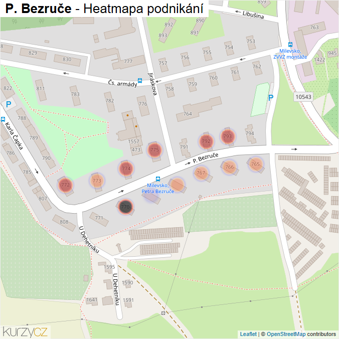 Mapa P. Bezruče - Firmy v ulici.