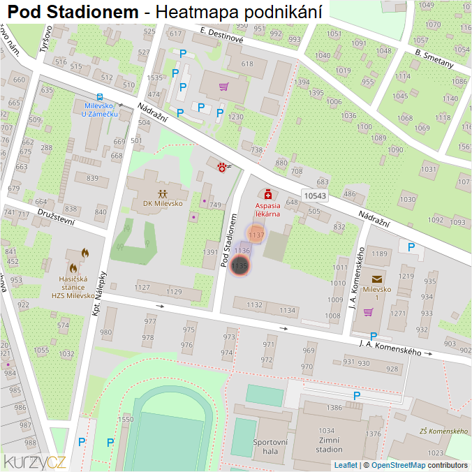 Mapa Pod Stadionem - Firmy v ulici.