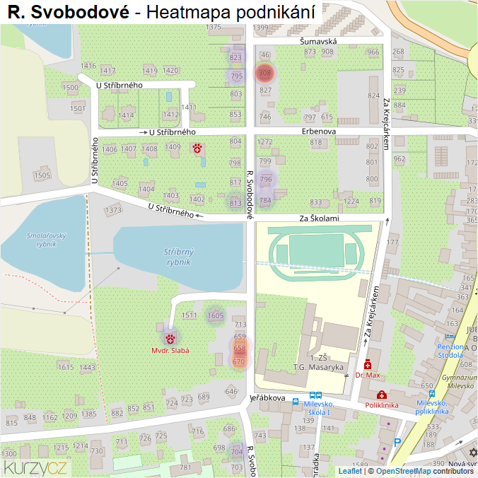 Mapa R. Svobodové - Firmy v ulici.