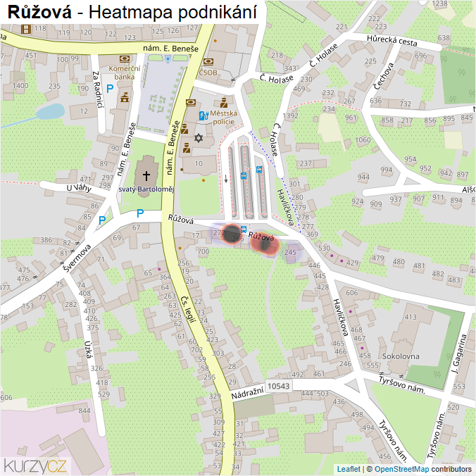 Mapa Růžová - Firmy v ulici.