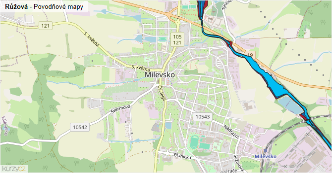Růžová - záplavové mapy stoleté vody