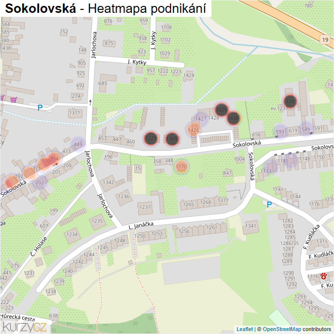 Mapa Sokolovská - Firmy v ulici.