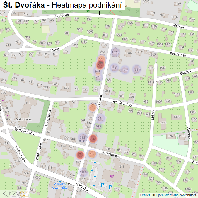 Mapa Št. Dvořáka - Firmy v ulici.