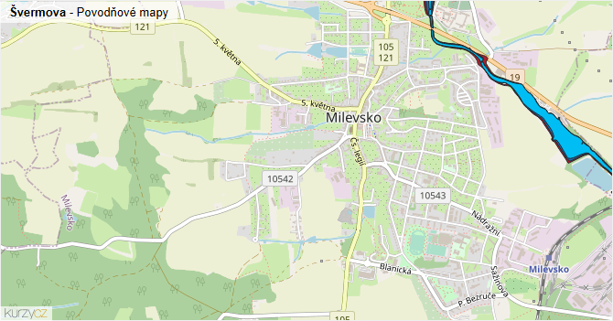 Švermova - záplavové mapy stoleté vody