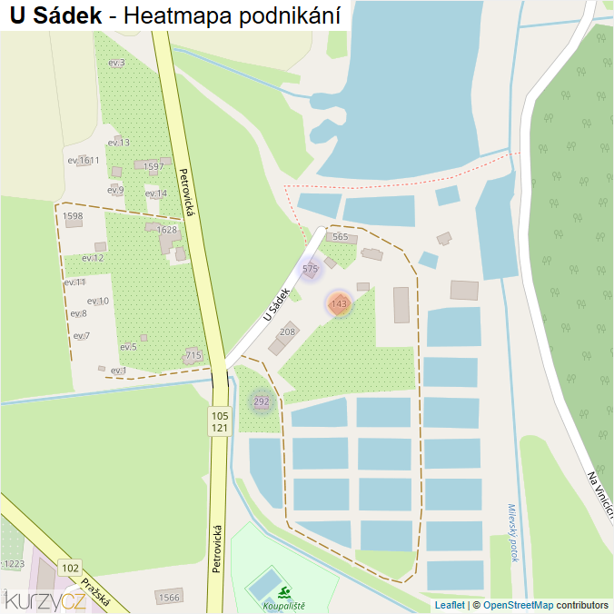 Mapa U Sádek - Firmy v ulici.