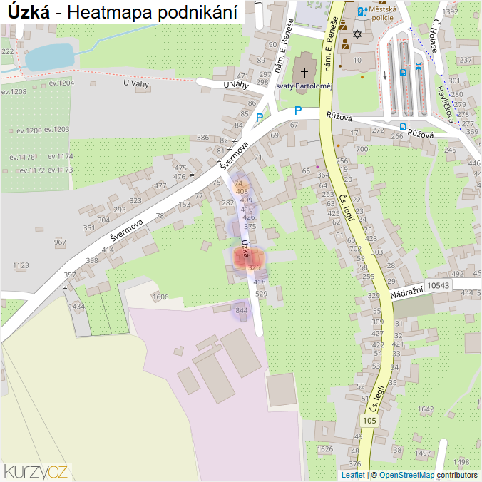 Mapa Úzká - Firmy v ulici.