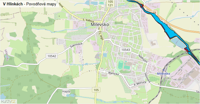 V Hlinkách - záplavové mapy stoleté vody