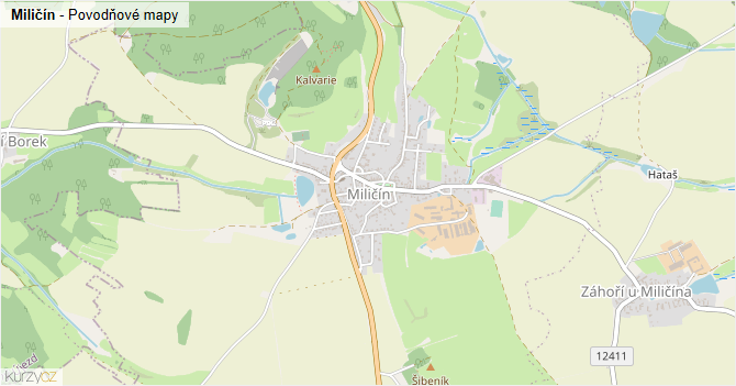 Miličín - záplavové mapy stoleté vody