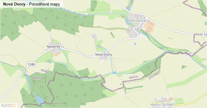 Nové Dvory - záplavové mapy stoleté vody