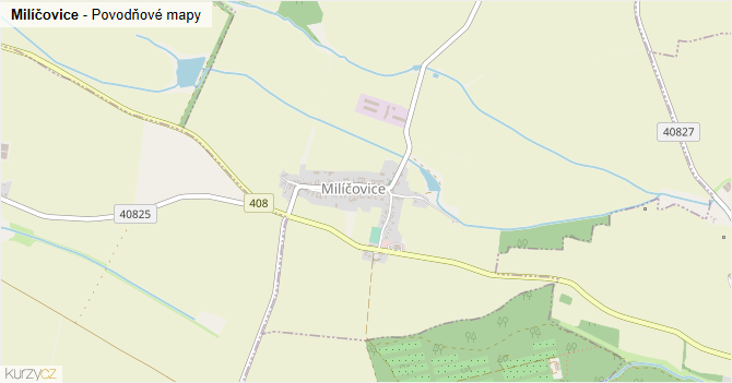 Milíčovice - záplavové mapy stoleté vody