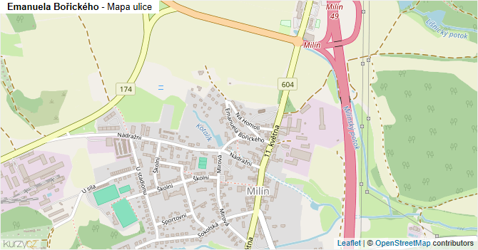 Emanuela Bořického - mapa ulice