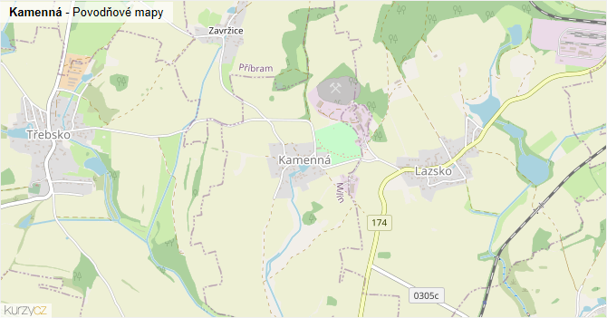 Kamenná - záplavové mapy stoleté vody