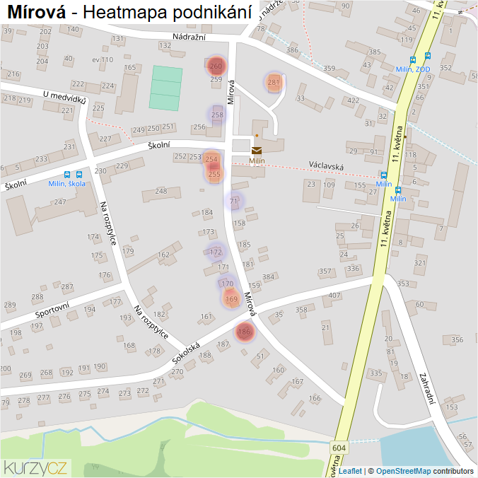 Mapa Mírová - Firmy v ulici.