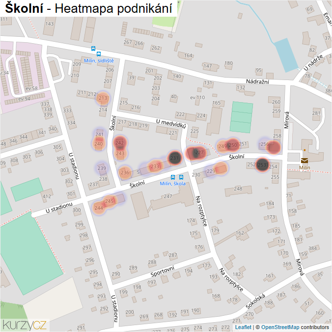 Mapa Školní - Firmy v ulici.