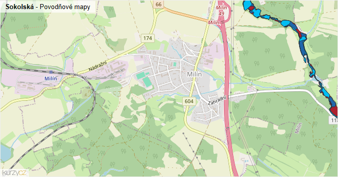 Sokolská - záplavové mapy stoleté vody