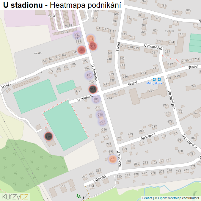 Mapa U stadionu - Firmy v ulici.