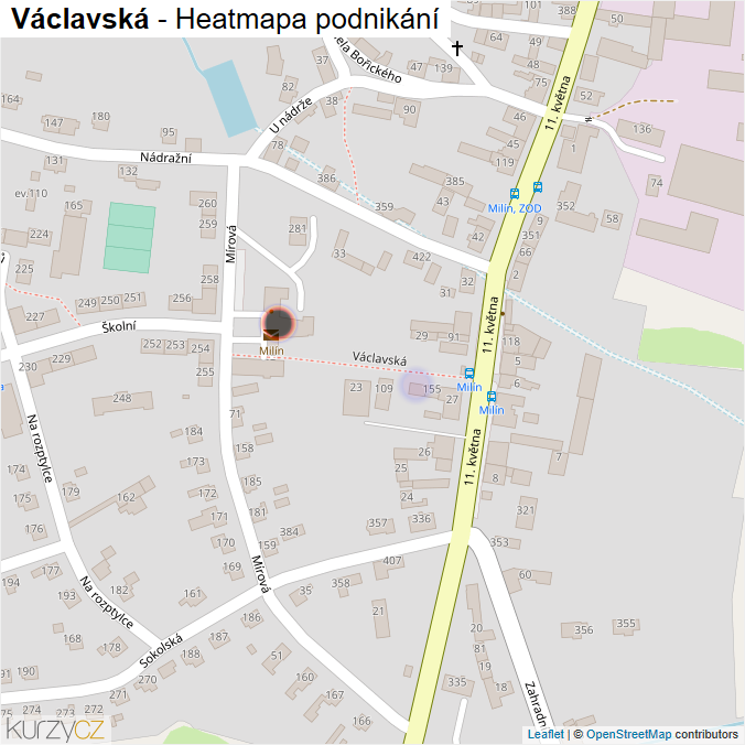 Mapa Václavská - Firmy v ulici.