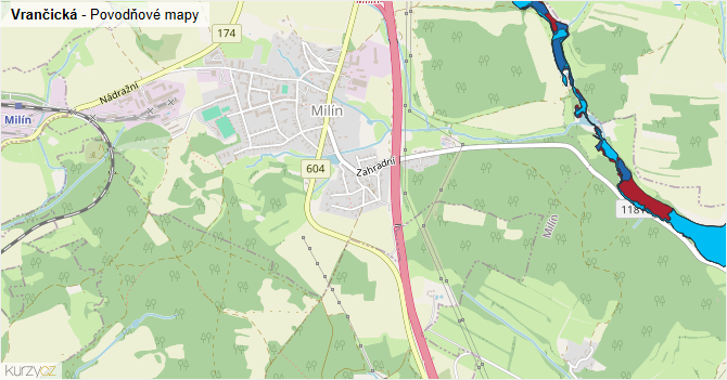 Vrančická - záplavové mapy stoleté vody