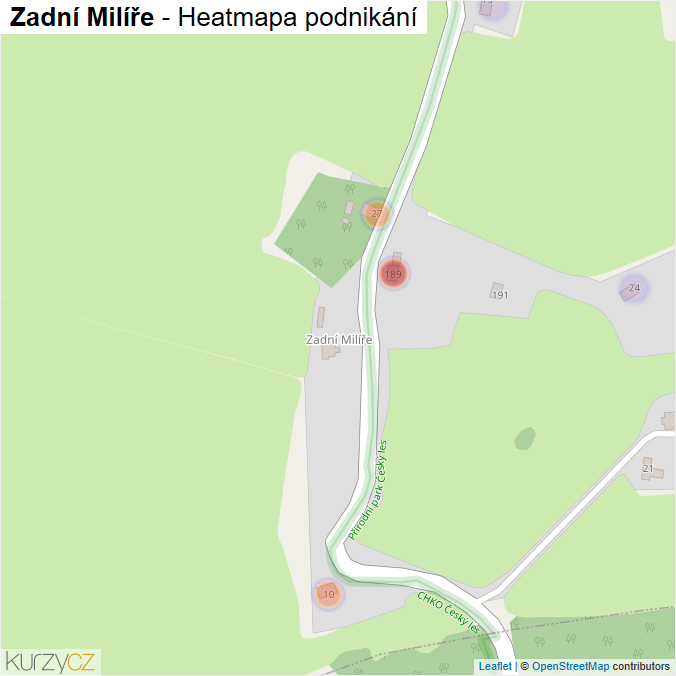 Mapa Zadní Milíře - Firmy v části obce.