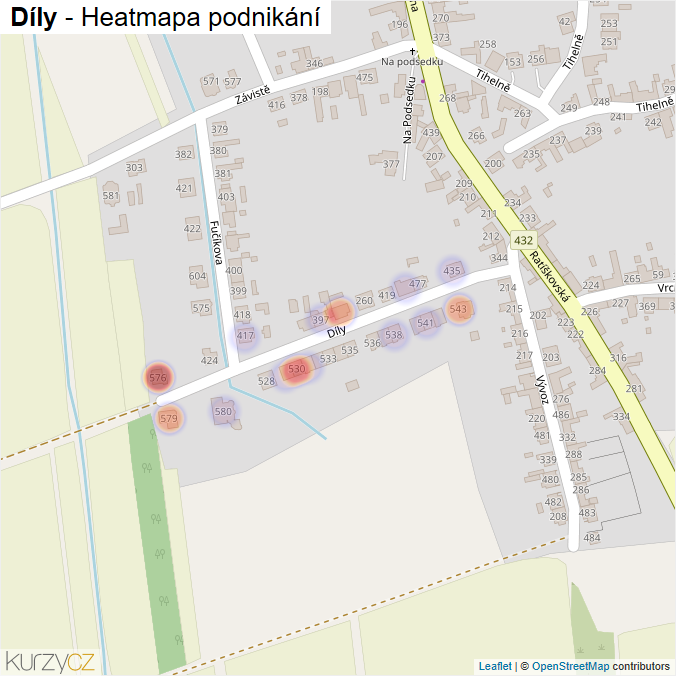 Mapa Díly - Firmy v ulici.