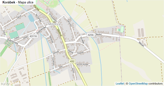 Korábek - mapa ulice
