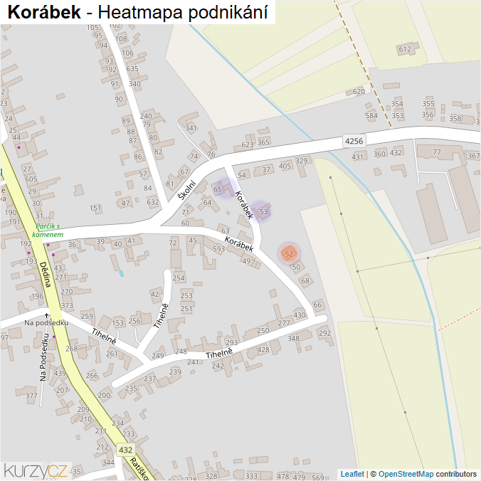 Mapa Korábek - Firmy v ulici.
