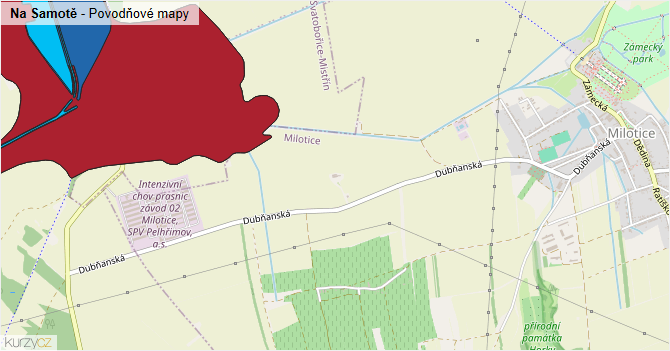 Na Samotě - záplavové mapy stoleté vody