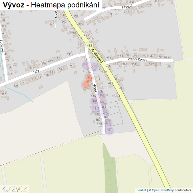 Mapa Vývoz - Firmy v ulici.
