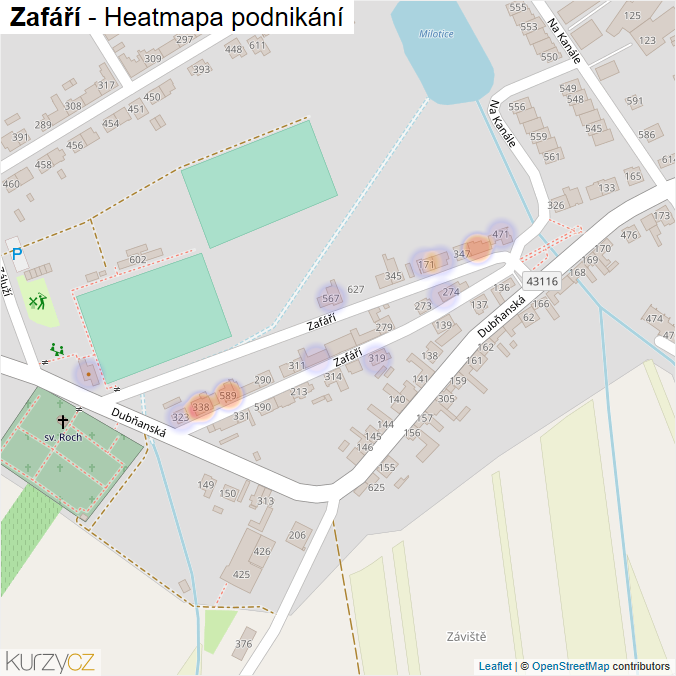 Mapa Zafáří - Firmy v ulici.