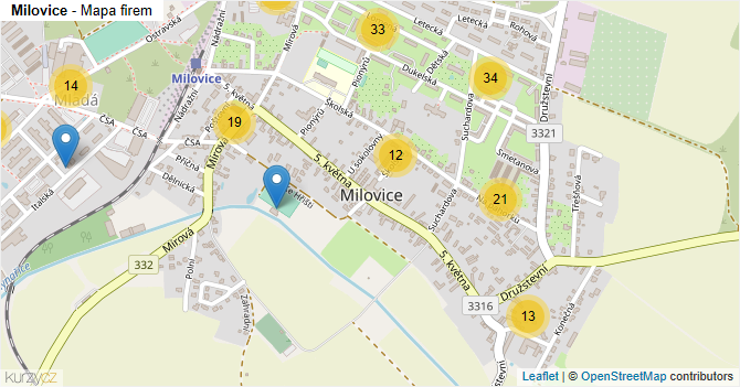 Milovice - mapa firem