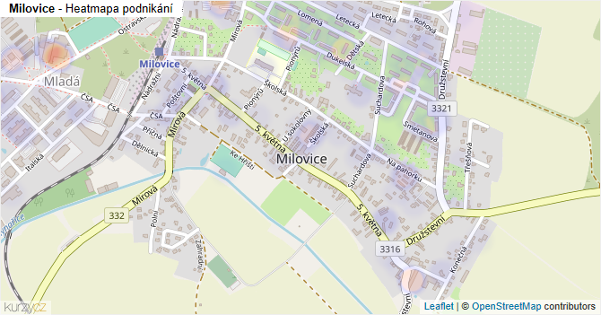 Milovice - mapa podnikání