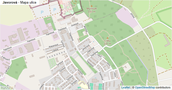 Javorová - mapa ulice