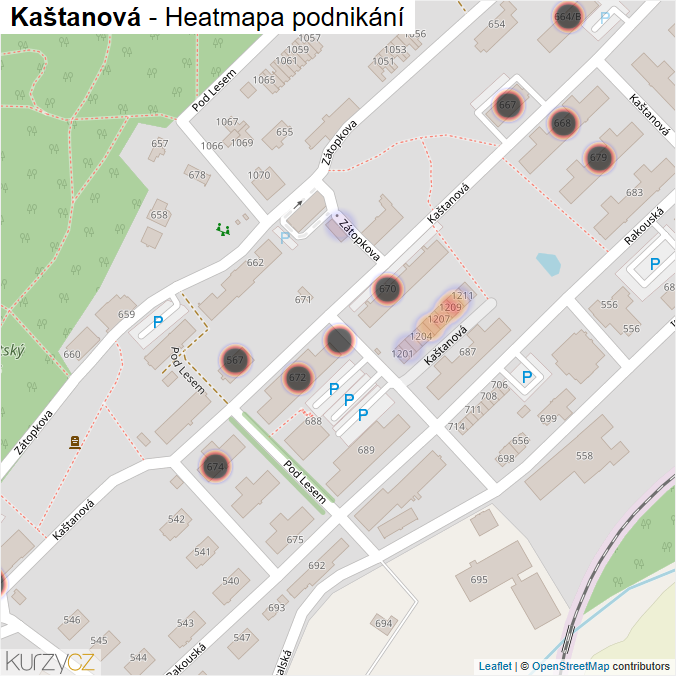 Mapa Kaštanová - Firmy v ulici.