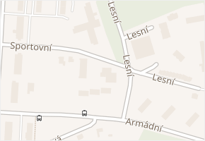Lesní v obci Milovice - mapa ulice