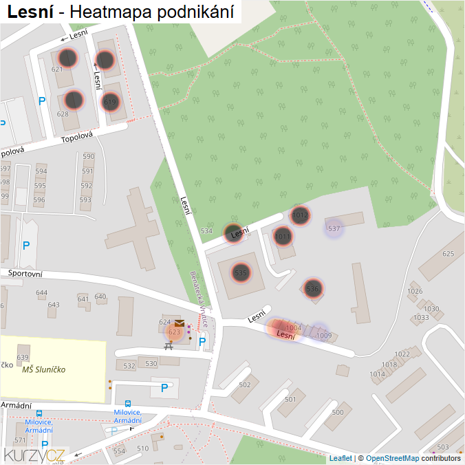 Mapa Lesní - Firmy v ulici.