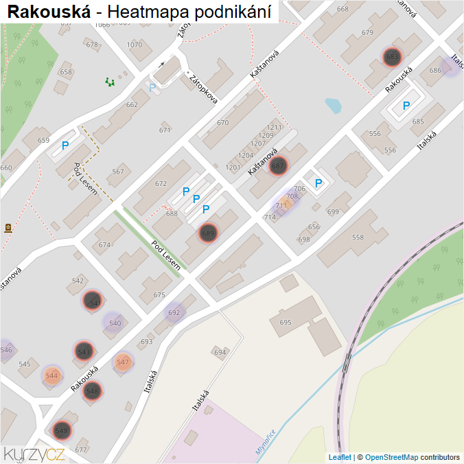 Mapa Rakouská - Firmy v ulici.