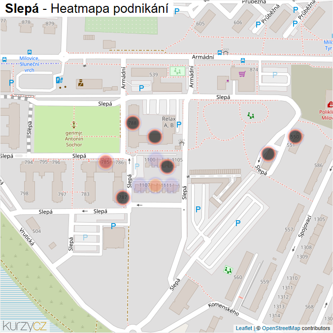 Mapa Slepá - Firmy v ulici.