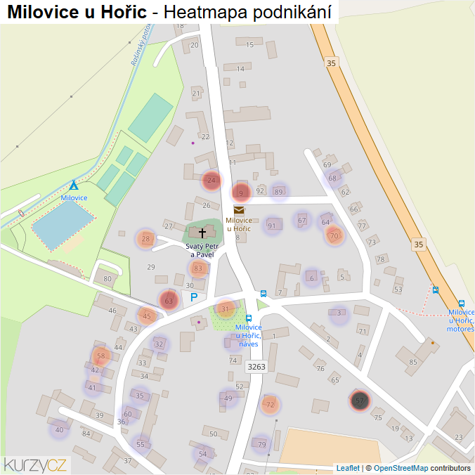 Mapa Milovice u Hořic - Firmy v části obce.