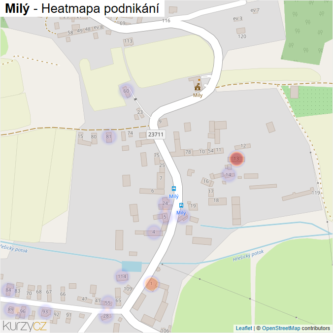 Mapa Milý - Firmy v části obce.
