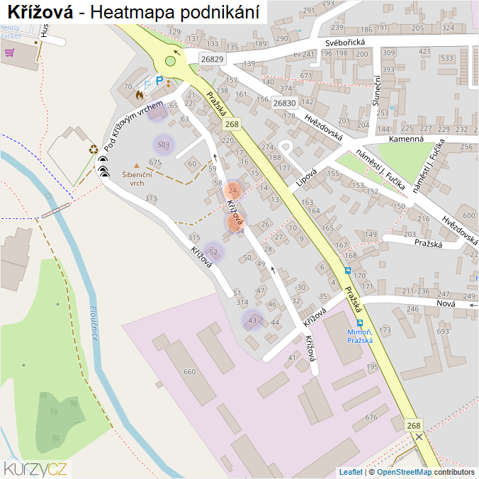 Mapa Křížová - Firmy v ulici.